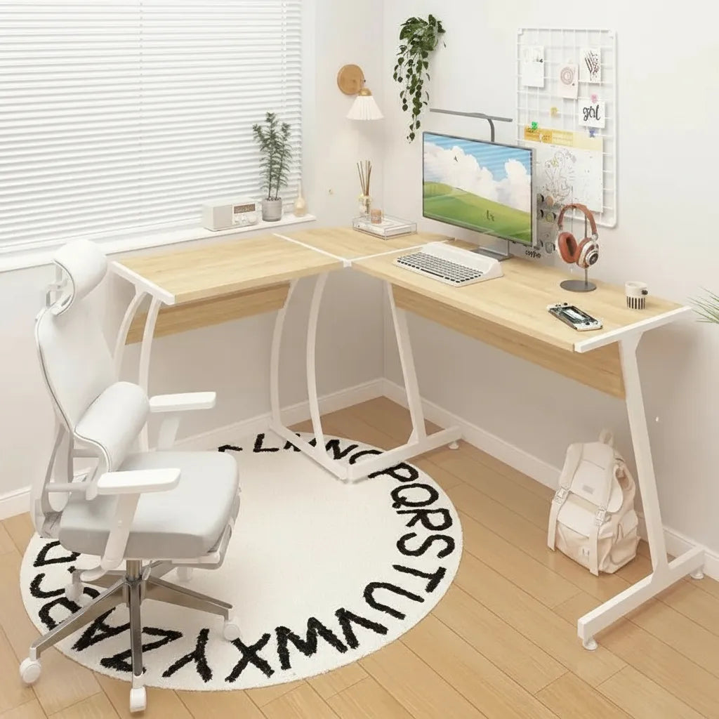 Escritorio Esquina Fierro Roble Blanco Colección Home Blanco