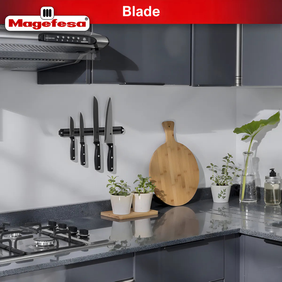 Juego De 4 Cuchillos Magefesa Blade + Soporte Magnético Color Negro
