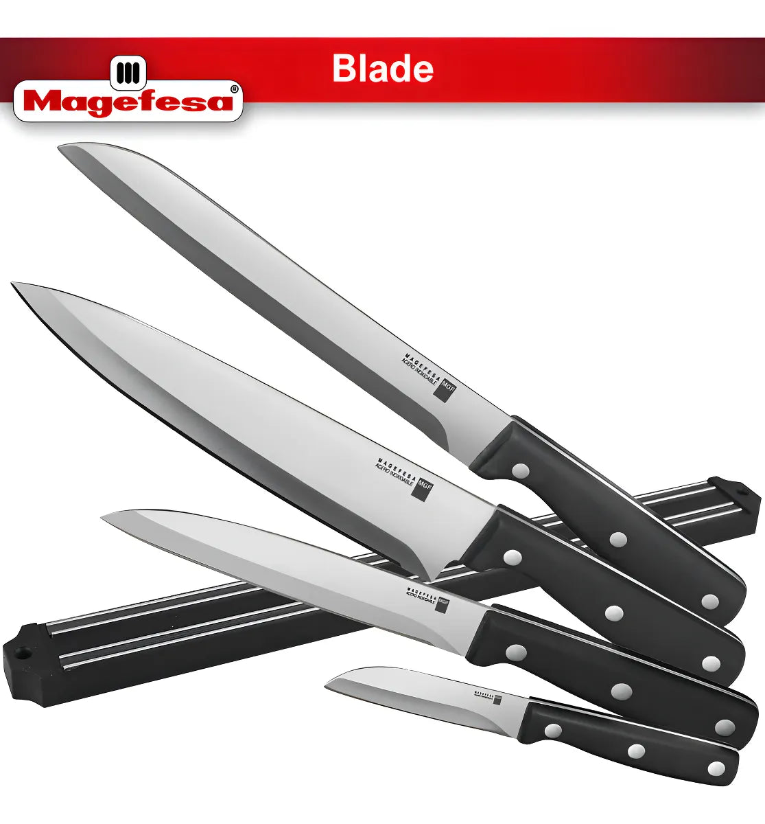 Juego De 4 Cuchillos Magefesa Blade + Soporte Magnético Color Negro