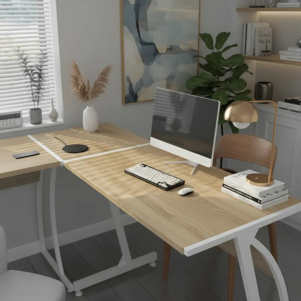 Escritorio Esquina Fierro Roble Blanco Colección Home Blanco